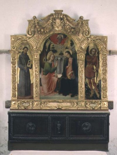 Zvěstování s SS. Francis a Michael (tempera na panelu) od Antonio Vivarini
