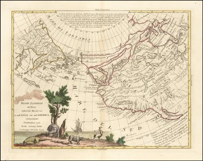 1776 mapa - Nové objevy Rusů severně od Jižního moře v Asii i Americe od Antonio Zatta