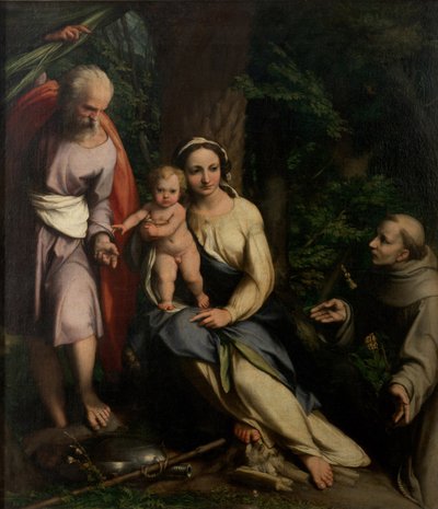 Odpočinek na útěku do Egypta se svatým Františkem z Assisi, c. 1520. od Antonio da Correggio