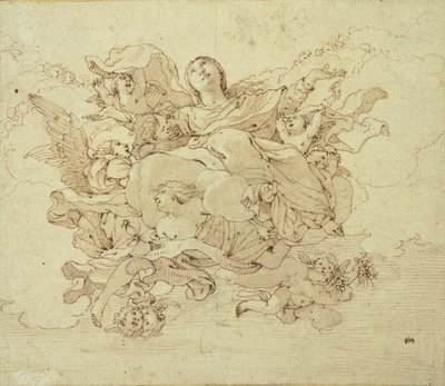 Panna v oblacích, podporovaná anděly od Antonio da Correggio