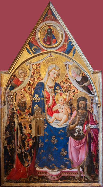 Madona s dítětem ověnčená svatými


 Alternativní název (názvy): Madona s Bohem a Madona s Bohem a Bohem a Bohem a Bohem:   Gonfalon. Pravá strana: Jan Křtitel a andělé. Horní část - Kristus žehná. Zadní strana: Ukřižování s Pannou Marií a svatým Janem. T od Antonio da Firenze