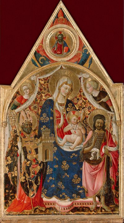 Madona s dítětem, s biskupem, svatým Janem Křtitelem a anděly, počátek 15. století. od Antonio da Firenze