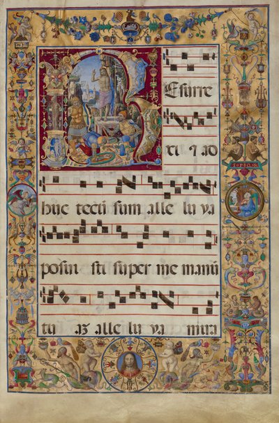 Graduál. Iniciála R: The Resurrection, cca 1500 (tempera, plátkové zlato a inkoust na pergamenu) od Antonio da Monza