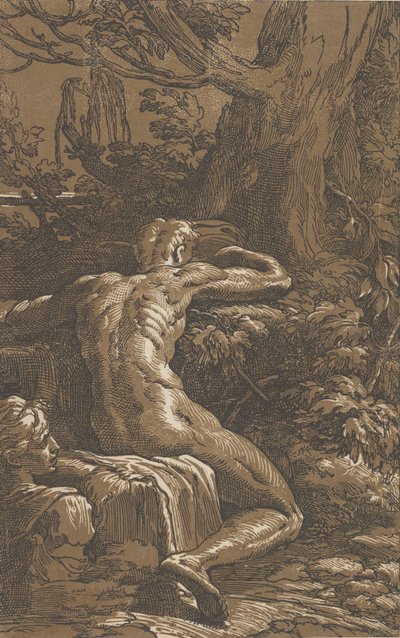 Muž sedící při pohledu zezadu Narcissus, ca. 1527-30. od Antonio da Trento