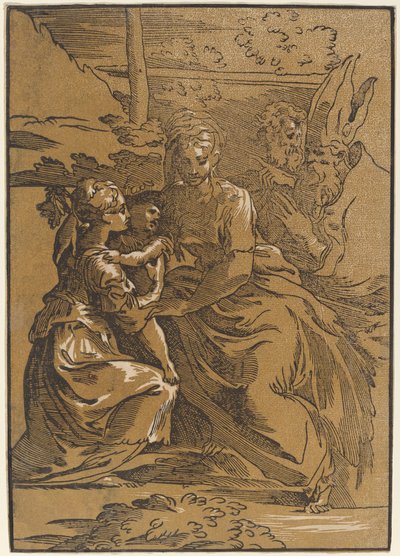 Svatá rodina se dvěma svatými od Antonio da Trento after Parmigianino