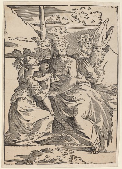 Svatá rodina se dvěma svatými od Antonio da Trento after Parmigianino
