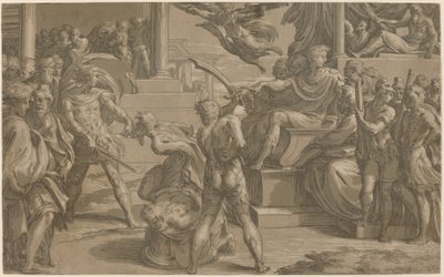 Umučení svatých Petra a Pavla [recto] od Antonio da Trento after Parmigianino