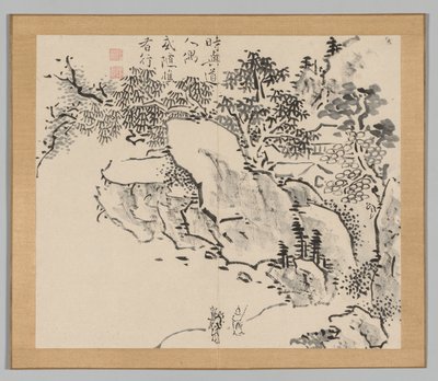 Dvojalbum krajinářských studií podle Ikeno Taiga, svazek 2 list 34, 18. století. od Aoki Shukuya
