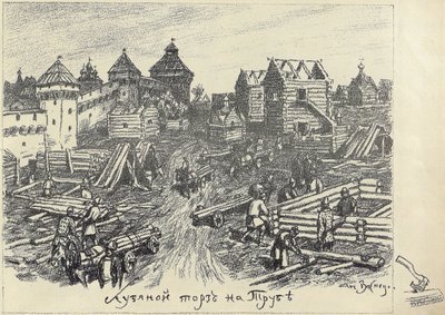 Lubyanoi Rynok Dřevěný trh na náměstí Truba Trubnaya v Moskvě, počátek 20. let 20. století. od Apollinari Mikhailovich Vasnetsov