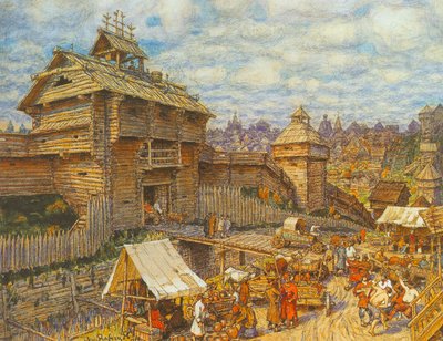 Dřevěné město Moskva ve 14. století od Apollinari Mikhailovich Vasnetsov