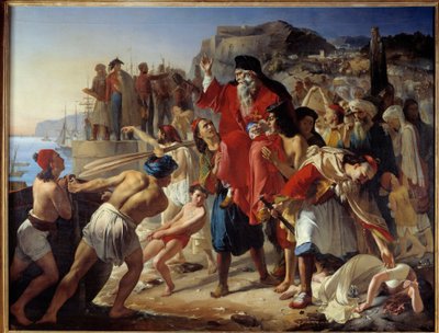 Nalodění Parganiotes. Historická scéna během řecké války za nezávislost (1819). Obraz od Appolodora Calleta (1779-1831) od Apollodore Alphonse Callet