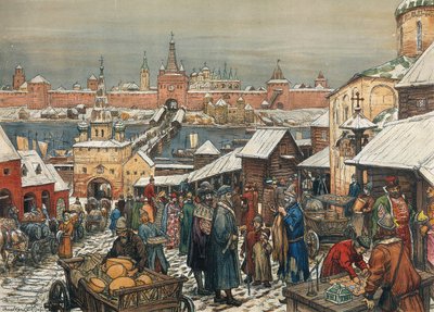 Novgorodské tržiště, konec 19. - začátek 20. století. od Appolinari Mikhaylovich Vasnetsov
