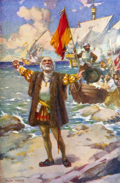 Přistání Kolumba (barevné lito) od Archibald Bertram (after) Webb