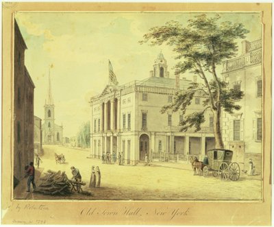 The Old Town Hall (Federal Hall) New York City, 1798 (grafit, wc, pero a inkoust na papíře) od Archibald Robertson