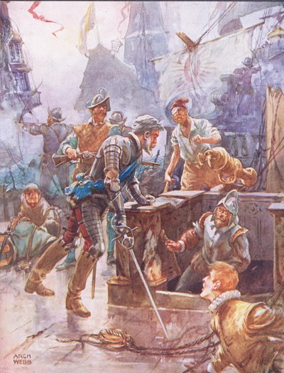 Pak s hrdým bledým rtem vykřikl: „Ho! gunner, split and potop the ship