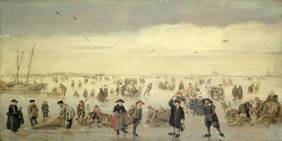 Zimní scéna s mnoha postavami na ledu, cca 1600-31 (olej na panelu) od Arent Arentsz