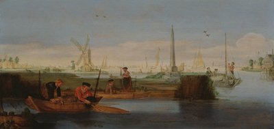 Jokimaisema kalastajien kanssa (öljy kankaalle) od Arentsz van der Cabel