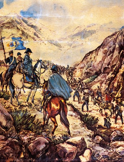Generál José de San Martin, známý také jako Osvoboditel Jihu, prochází se svou armádou přes Andy směrem k Peru. od Argentinian School