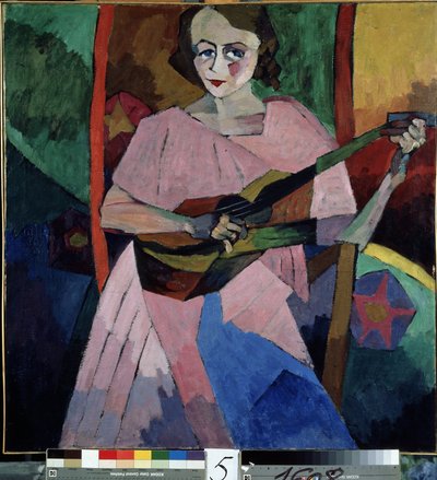 Žena s kytarou (Lady with a Guitar). Obraz Aristarch Vasiljevič Lentulov (Lentulov) (1882-1943), olej na plátně od Aristarkh Vasilievic Lentulov