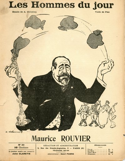 Obálka "" Les Hommes du jour ", cca 1906 - Ilustrace Aristide Delannoy (1874-1911): Stříbro - Rouvier Maurice (1842-1911) - Žonglování od Aristide Delannoy