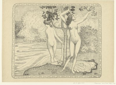 Twee badende vrouwen bij waterkant Zomer Dva nazí koupající se pod stromem u vody Léto The Trial (název série) od Aristide Maillol