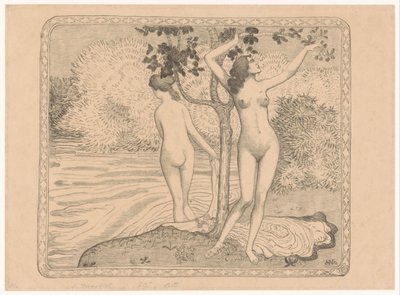 Dvě ženy koupající se pod stromem na nábřeží Deux baigneuses nues sous un arbre au bord de l