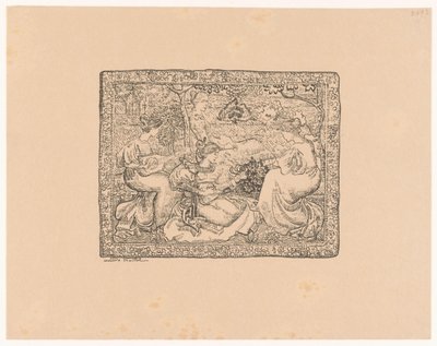 Gobelín se čtyřmi muzicírujícími ženami v krajině Concert champêtre (původní název) od Aristide Maillol