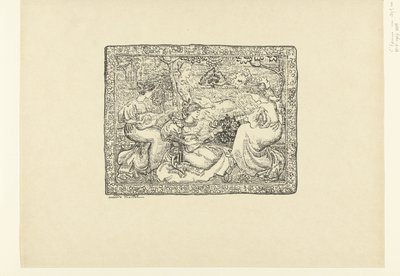 Gobelín se čtyřmi muzicírujícími ženami v krajině Tapisserie nebo koncertní champêtre L