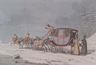 Kůň a kočár na saních z "Zvyky a zvyky Rusů" od Armand Gustave Houbigant
