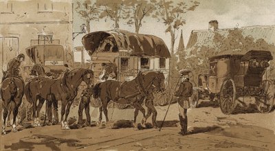 Poštovní autokar, kočár královské holandské kurýrní služby a přepravy, Nizozemsko, 19. století od Armand Jean Heins