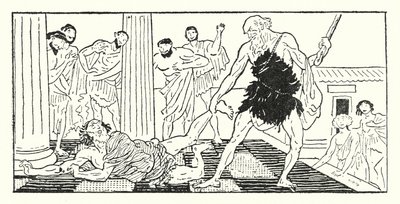 Odysseus táhne Irus ze síně (litho) od Armand Joseph Bonamy