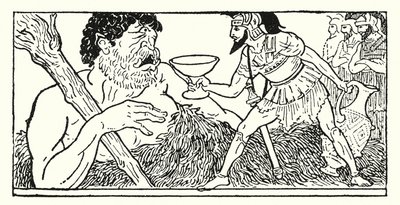 Odysseus nabízí pohár vína obrovi Polyphemus (litho) od Armand Joseph Bonamy