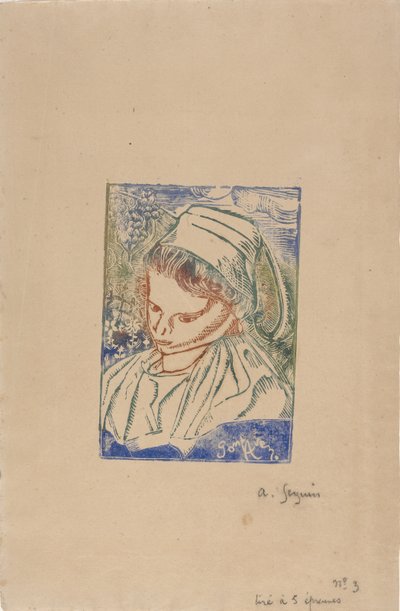 Bretonne de Pont-Aven (Bretonka z Pont-Aven) kolem roku 1896 (dřevotisk s vybarvením panenky) od Armand Séguin