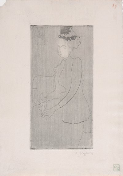 Femme assise avec chapeau a chochol (Sedící žena s opeřeným kloboukem) c.1893 (lept) od Armand Séguin