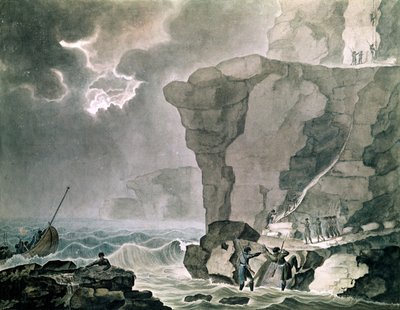 Vylodění Spiklenci v Cadoudalské aféře na Cliff of Biville poblíž Dieppe, 16. ledna 1804 (wc na papíře) od Armand de Polignac