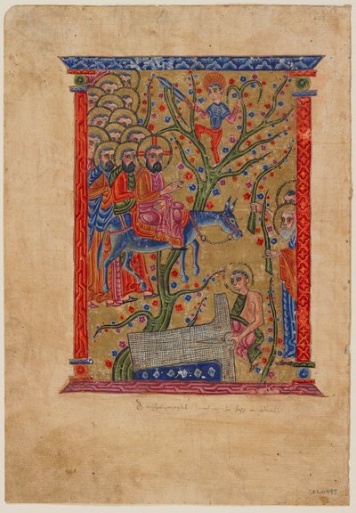 Folio z arménského rukopisu: Vjezd do Jeruzaléma, cca 1500 (inkoust, neprůhledné wc a zlato na papíře) od Armenian School