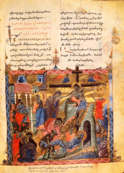Sestup do hrobky. Pohřbení Krista, asi 1200-99 (luminovaný rukopis) od Armenian School