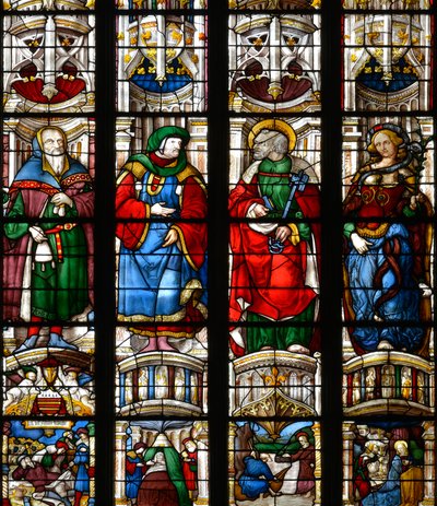 Noe, Ezechiel, Saint Peter, Sibyla z Erythree - Vitráže v kapli Svatého Srdce Panny Marie, Arnaud de Moles (1470-1520) dokončena v roce 1513 - Cathedrale Sainte Marie d