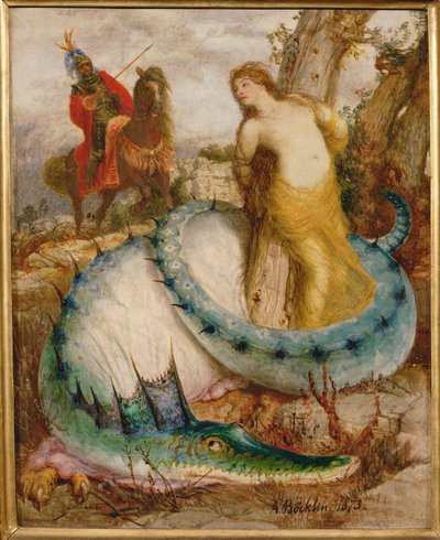 Angelica und der Drache - Angelika a drak ... (tempera na dřevě) od Arnold Böcklin
