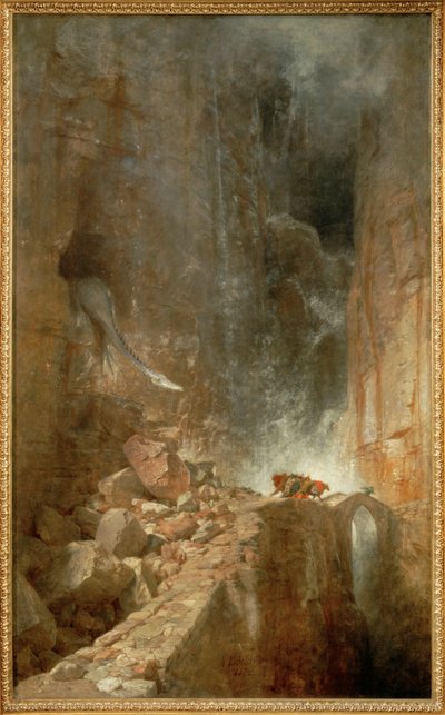 Ein Drache in einer Felsenschlucht - Drak ve skalnaté soutěsce... (malba na plátně) od Arnold Böcklin