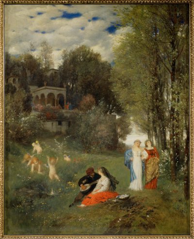 Ideale Fruehlingslandschaft - Ideální jarní krajina... (malba na plátně) od Arnold Böcklin