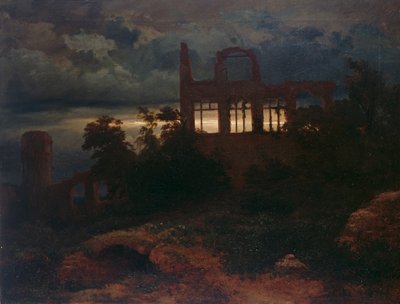Zřícenina na pozadí temné oblohy od Arnold Böcklin