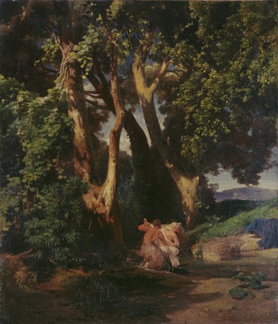 Okraj lesa s kentaurem a nymfou od Arnold Böcklin