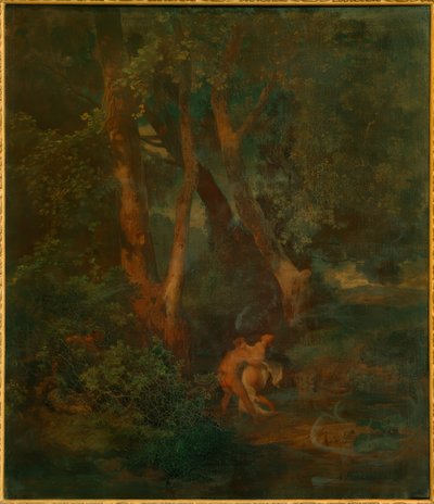 Okraj lesa s faunem a nymfou (nebo faunem, jeden zápasící od Arnold Böcklin