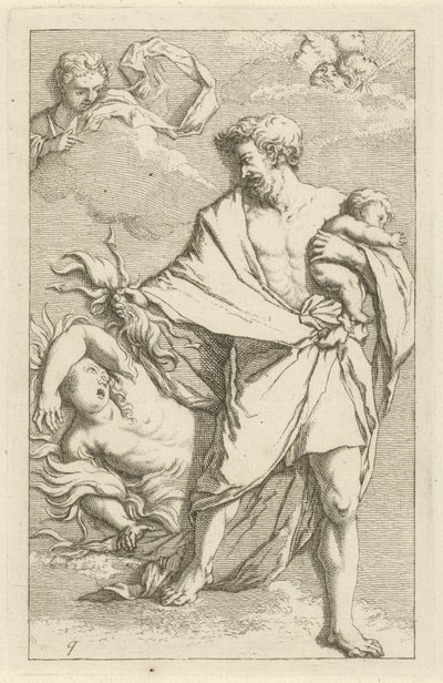 Jupiter a Semele Scéna se sochami hříchu otevřena ve službách malířů, držitelů soch atd. (název série) od Arnold Houbraken