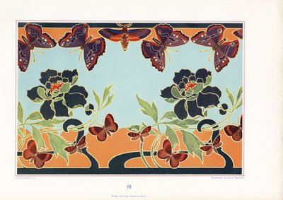 Bordury s pivoňkami a motýly (litografie) od Arnold Lyongrün