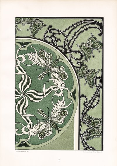 Motivy hmyzu v zelené ornamentální kompozici (litografie) od Arnold Lyongrün