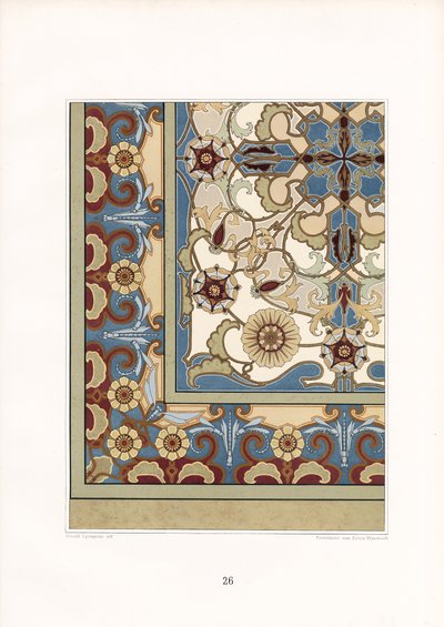 Vícebarevný kobercový vzor se stylizovanými květinami (litografie) od Arnold Lyongrün