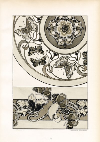 Ozdobné motýlí motivy v jednobarevném provedení (litografie) od Arnold Lyongrün