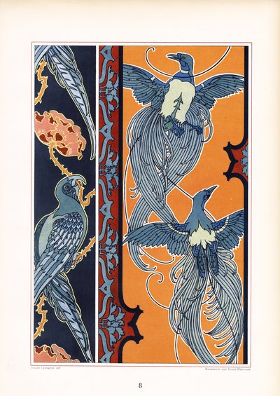 Ornamentální vlysy se stylizovanými ptáky (litografie) od Arnold Lyongrün